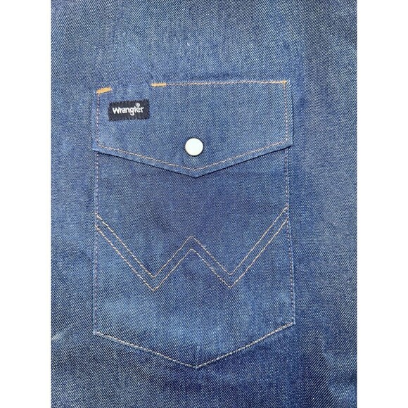 VTG Wrangler Sanforized Blue Denim Men's Pearl Snap Button Western 18x34 Big - Picture 6 of 8